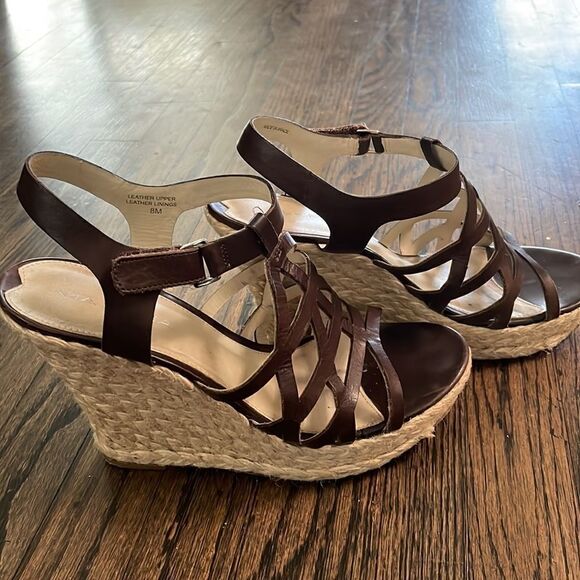 EUC! Via Spiga TarBrown Strappy Leather Wedge Espadrille Style Sandals - Picture 5 of 9